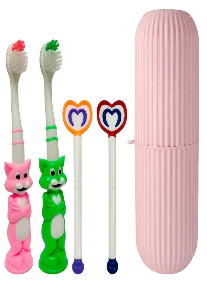E - Buddies Tooth brush and Tongue cleaner with travel capsule holder,for Baby Kids Flexible design special for kids soft bristle Oral care tool combo.Pack of 4 (Color as per Avaibility) - Image 1